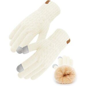 ⚡Women & Men Beige Winter Touch Screen Warm Thick Fleece Lined Knit Gloves